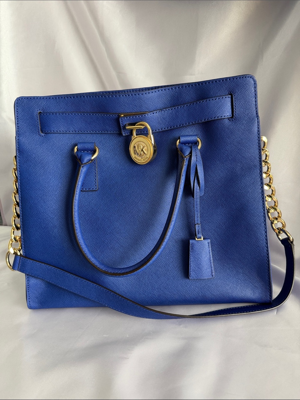 Michael Kors Royal Blue Hamilton Leather Tote with Gold Hardware